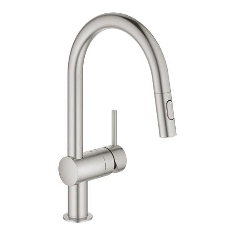 GROHE Minta C-Spout SuperSteel Pull-Out Dual Spray Kitchen Mixer - 32 321 DC2