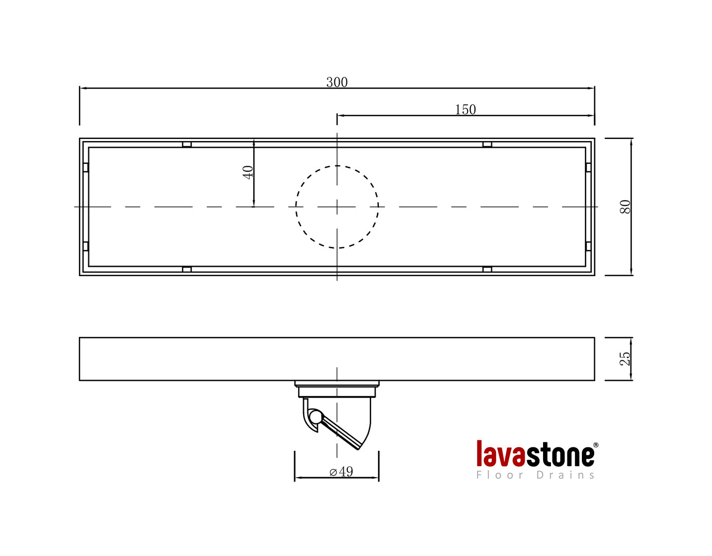 LAVASTONE TILE INSERT SHOWER CHANNEL FLOOR TRAP 30036