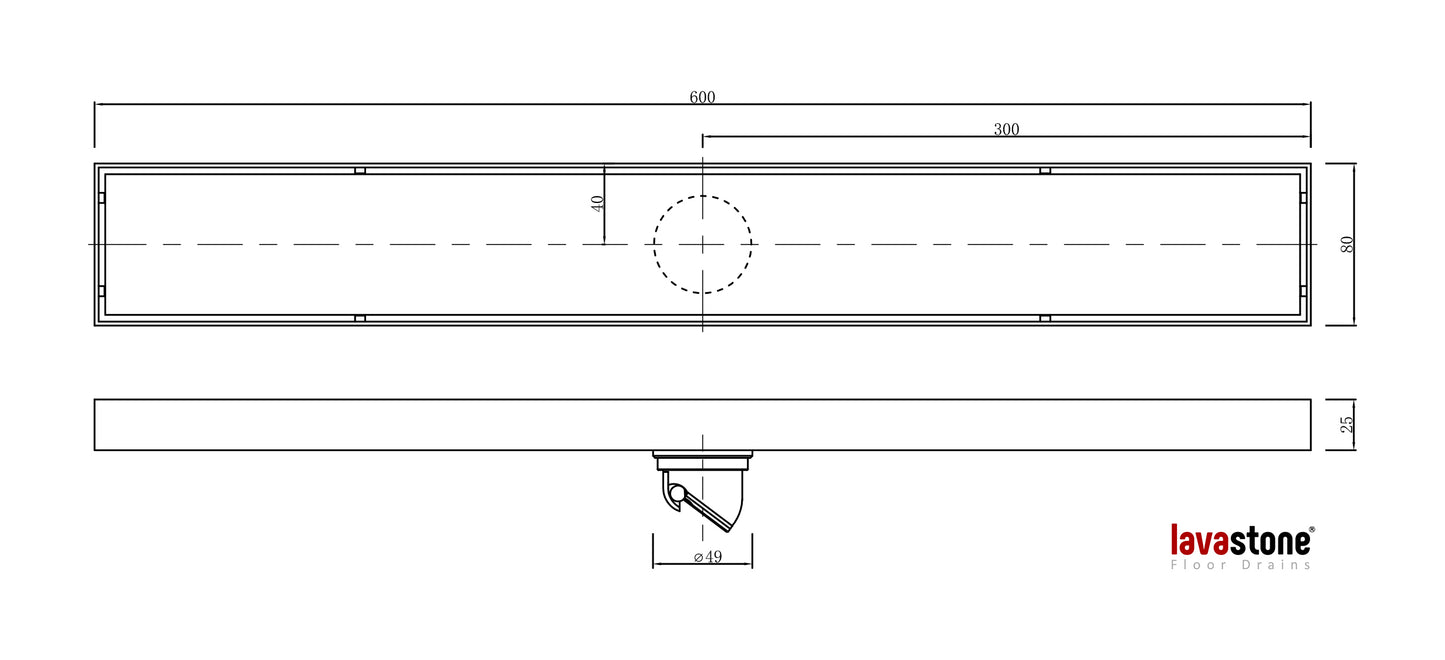 LAVASTONE TILE INSERT SHOWER CHANNEL FLOOR TRAP 30036