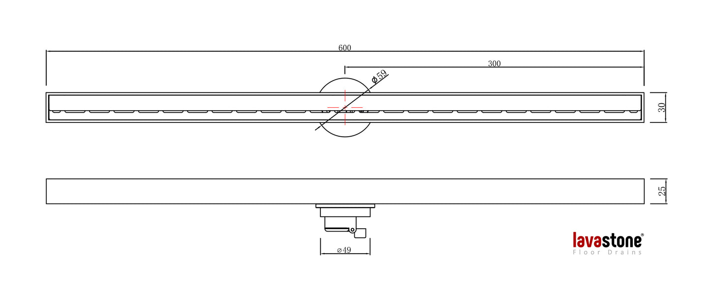 LAVASTONE TILE INSERT SHOWER CHANNEL FLOOR TRAP 30036